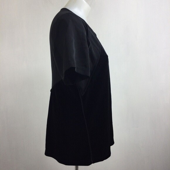 Donna Karan Blouse Short Sleeve Crew Neck Buttons Velvet Blouse Top Black Medium - Picture 4 of 10